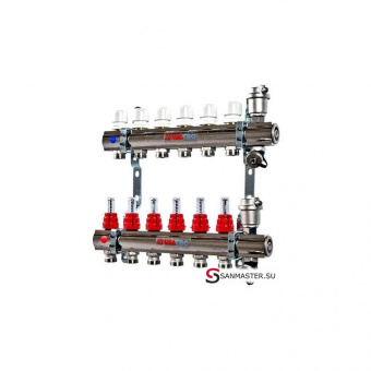 Коллекторный блок Valtec 1 дюйм, 7 x 3/4 дюйма, евроконус со встроенными расходомерами (VTc.596.EMNX.0607)
